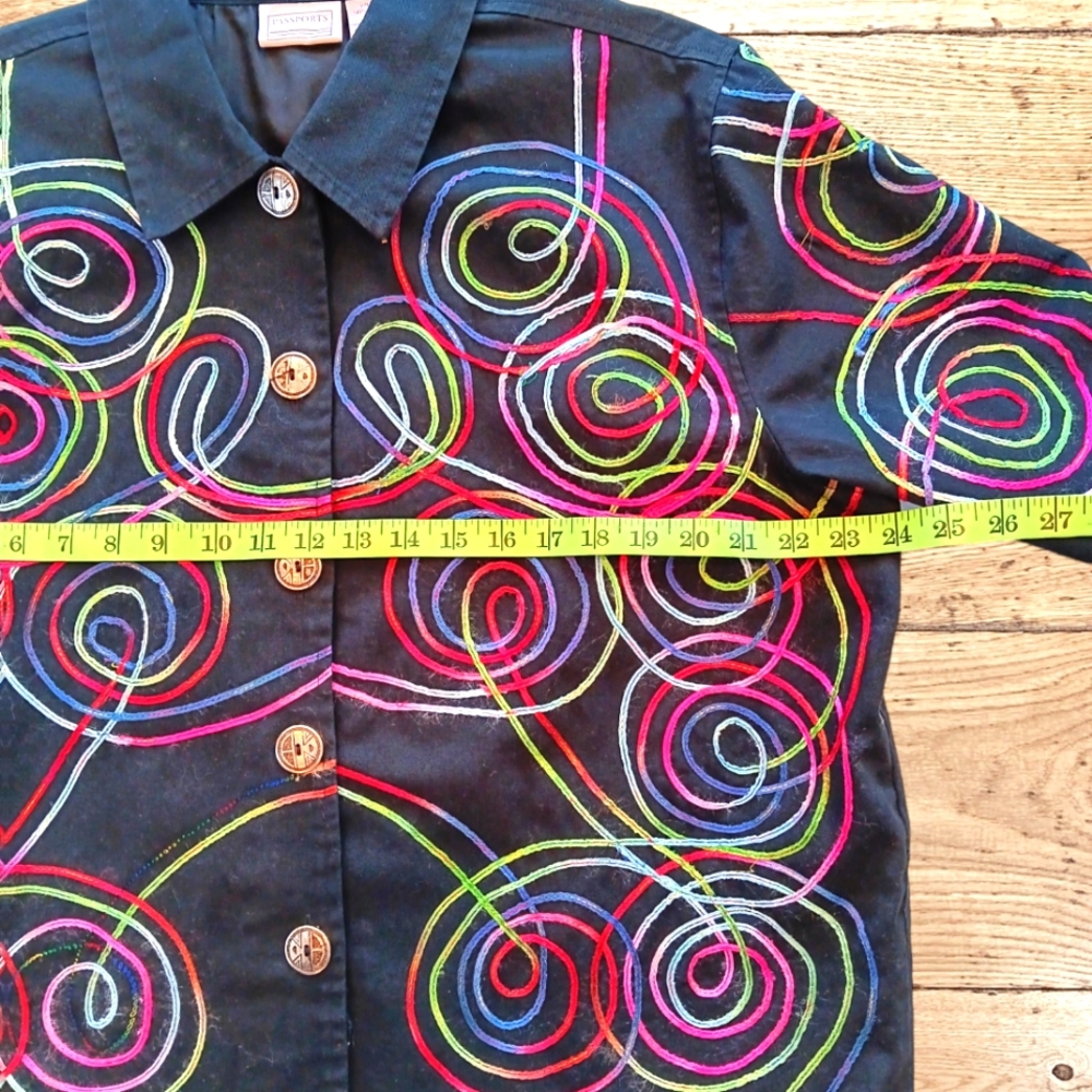 Passport Women's Jacket Spirial Embroidered Multicolor  Size XL Waist Length - Picture 9 of 11